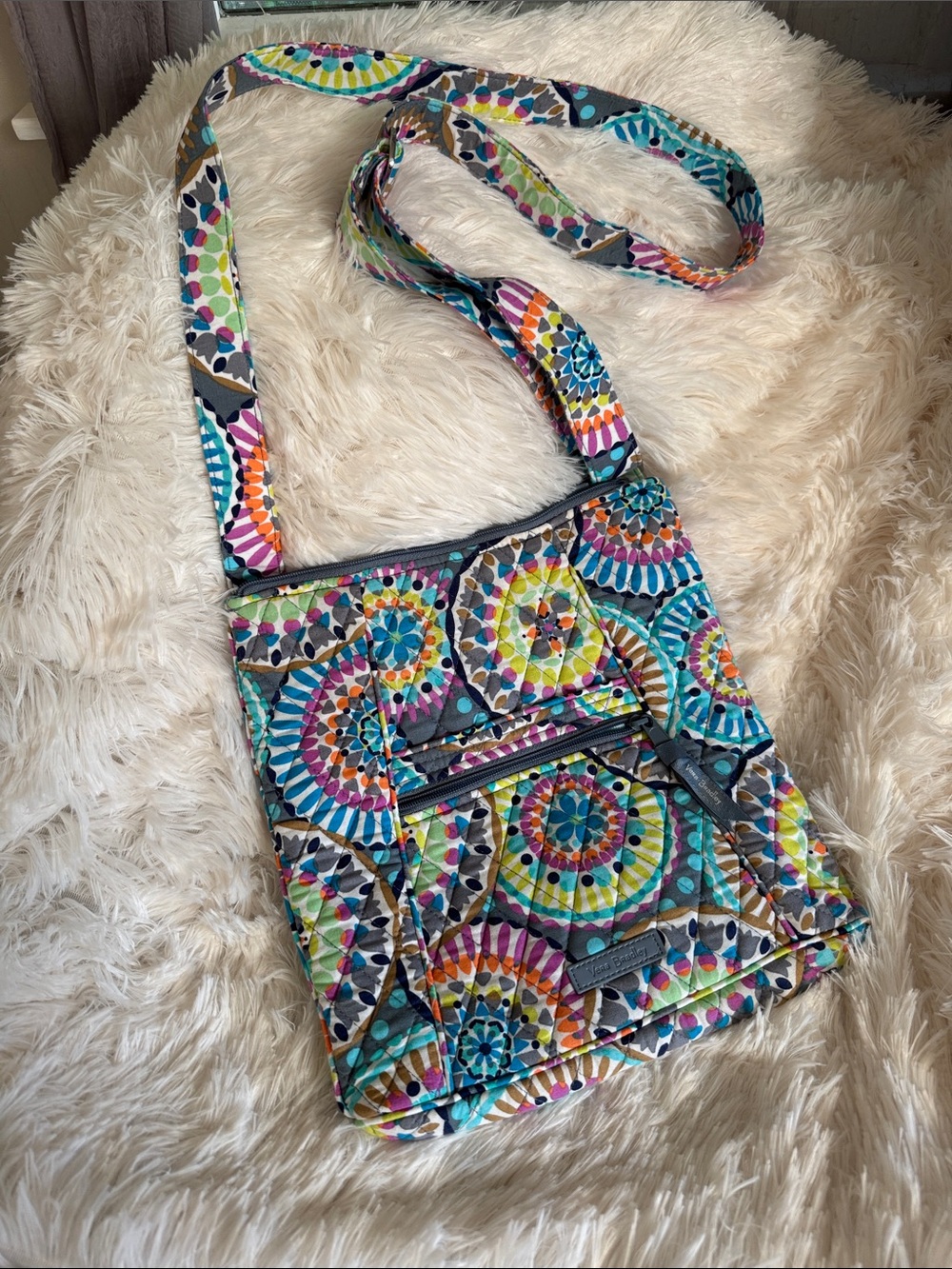 Vera Bradley Multicolor Mandala Quilted Crossbody — Teal, Yellow, Pink